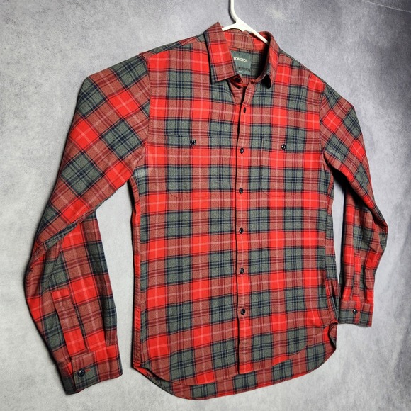Bonobos Red Gray Plaid Flannel Slim Fit Long Sleeve Button Up Shirt Mens Medium - Picture 6 of 16